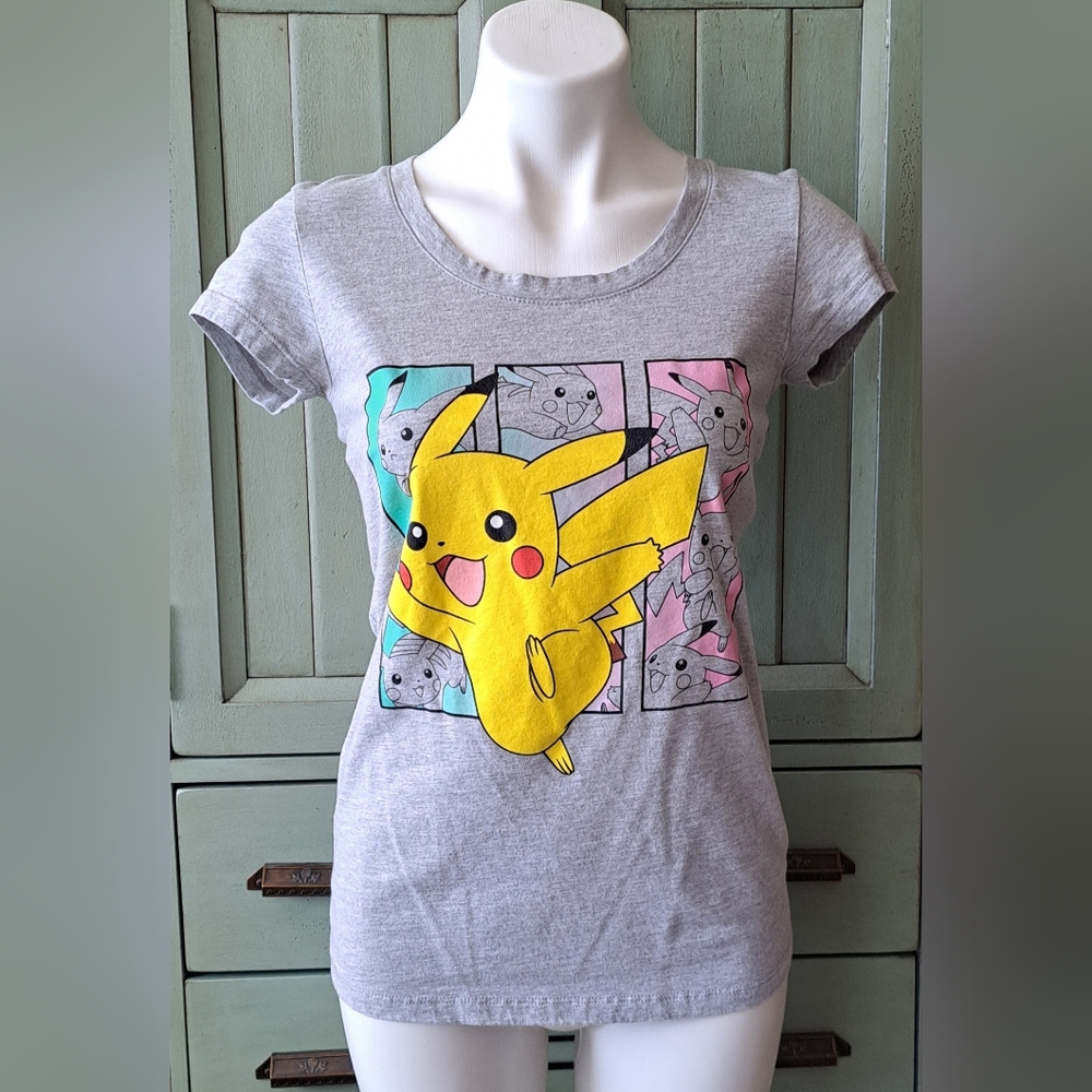 Pokémon Anime Pikachu T-Shirt Gray Juniors Mighty Fine top L large